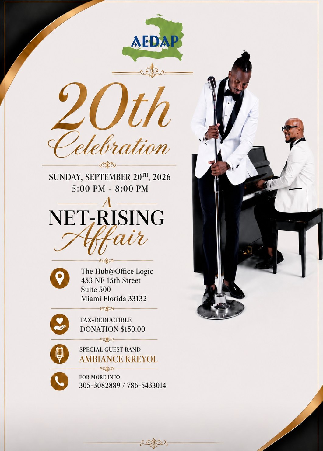 AEDAP 20th Celebration, A Net-Rising Affair, Sunday September 20 2026, 5 to 8 PM at The Hub@Office Logic in Miami